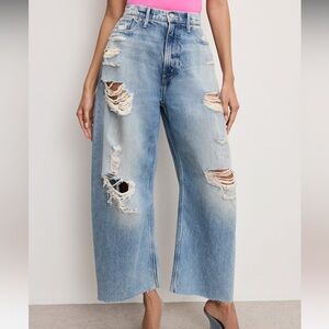Good American Barrell Distressed Light Blue Women's Jeans